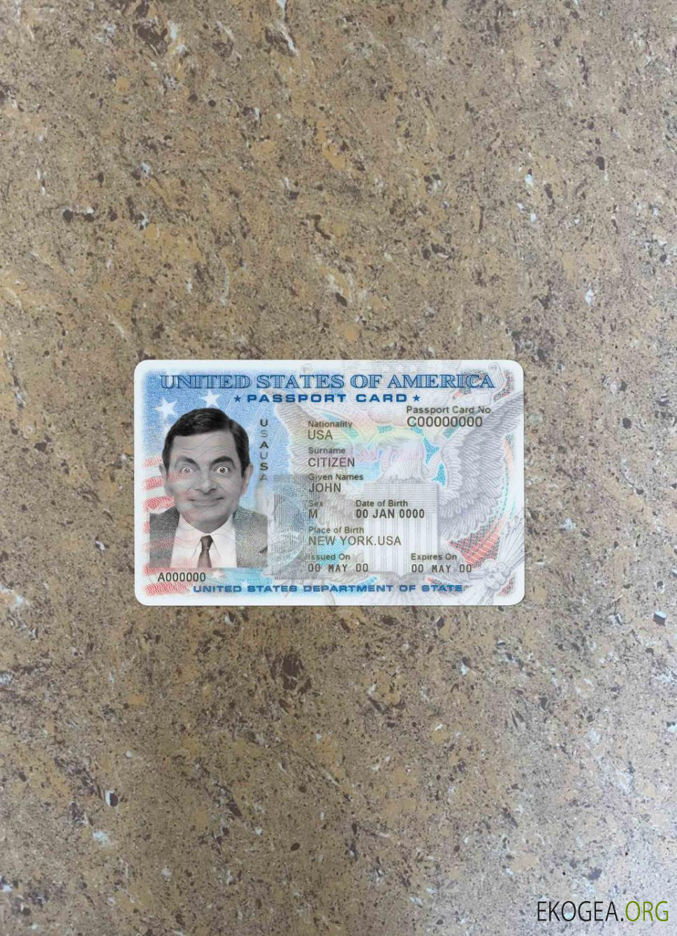 Photolook de la carte d'identité du passeport américain AVANT